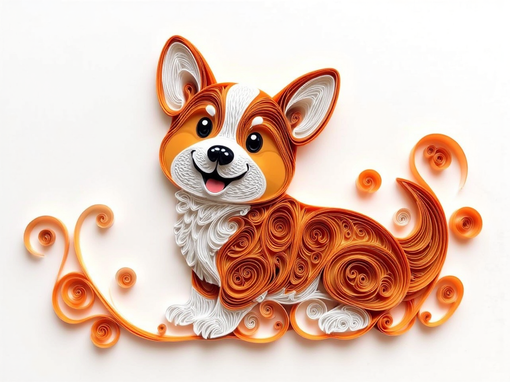 Paper quilled corgi puppy