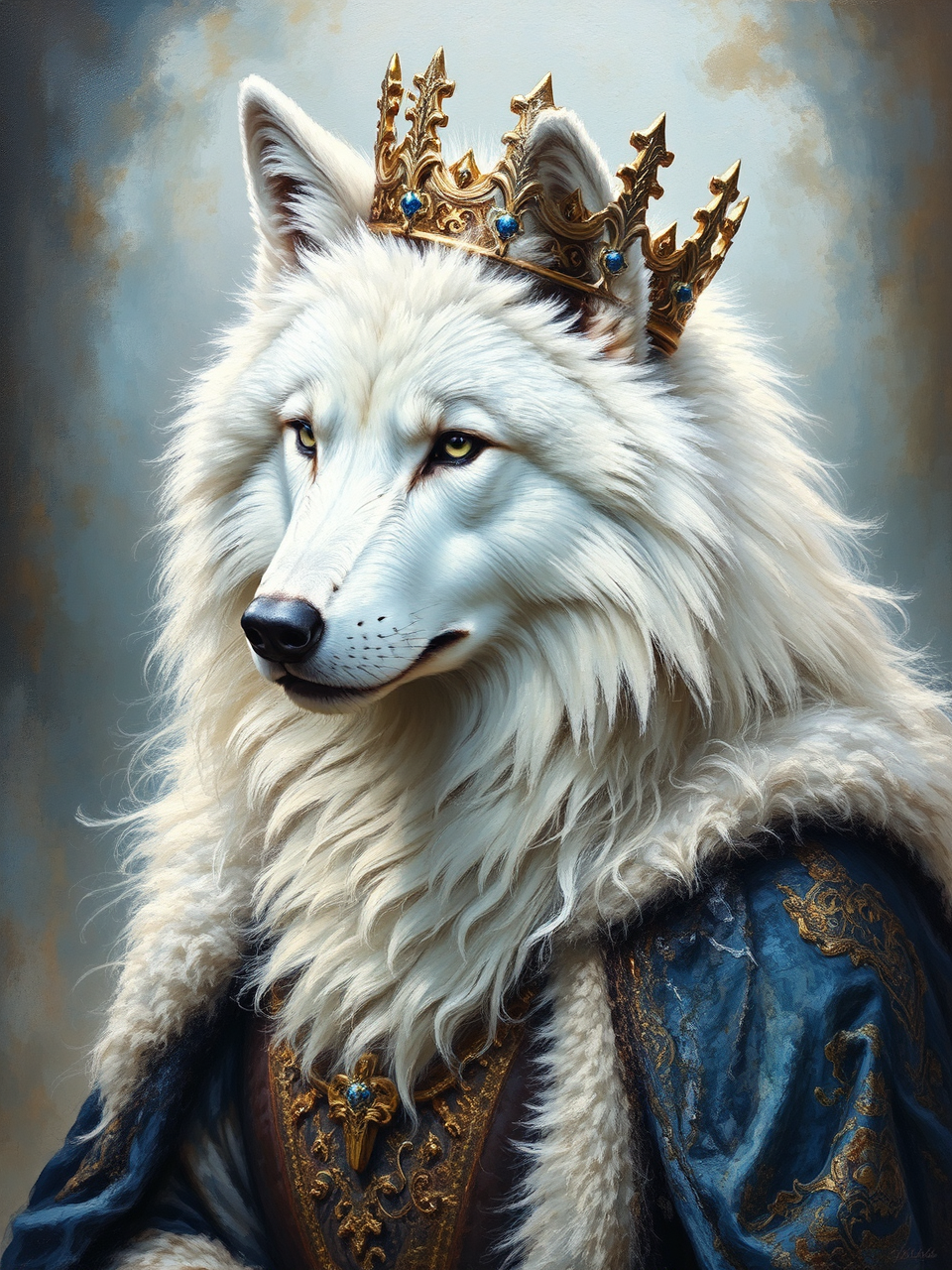 A regal white wolf