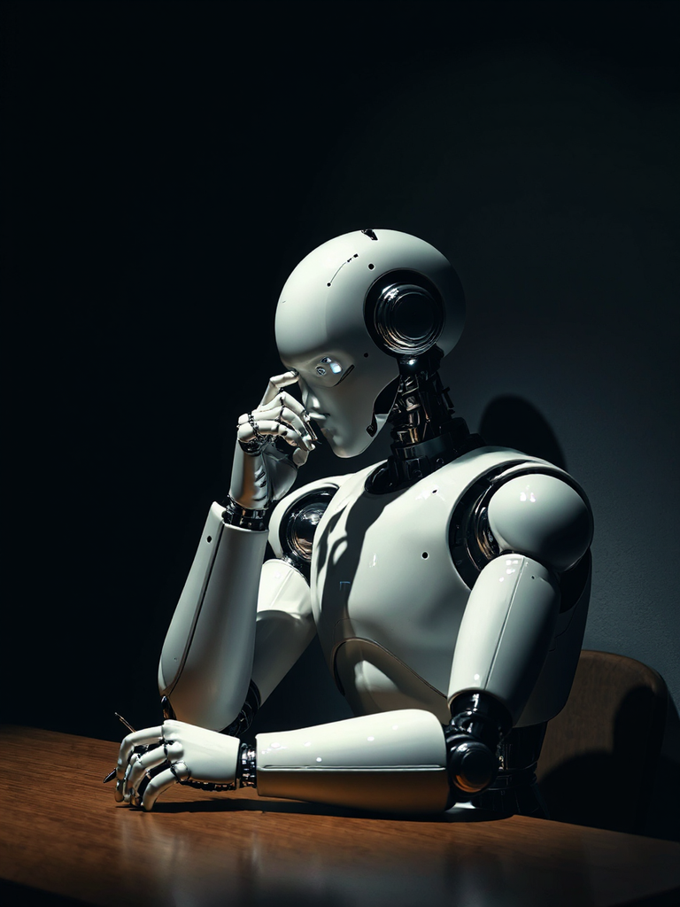 Robot Contemplates Existential Questions Alone.