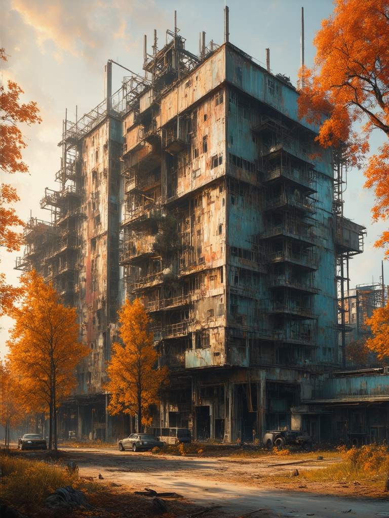 Autumn landscape of abandoned