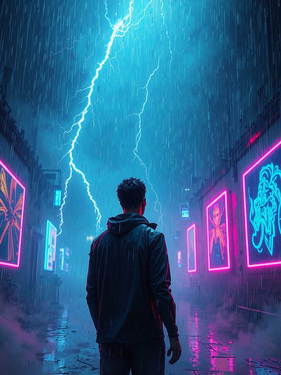Man in heavy rain