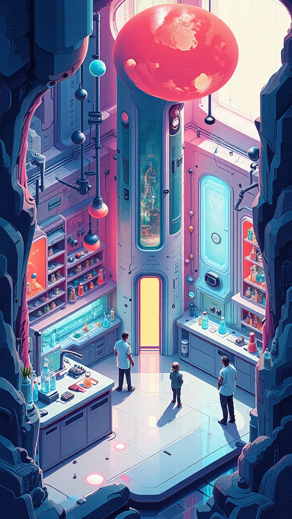 Isometric futuristic science laboratory.