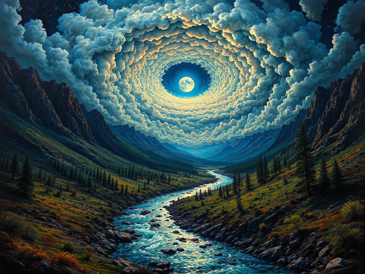 River flowing under dramatic