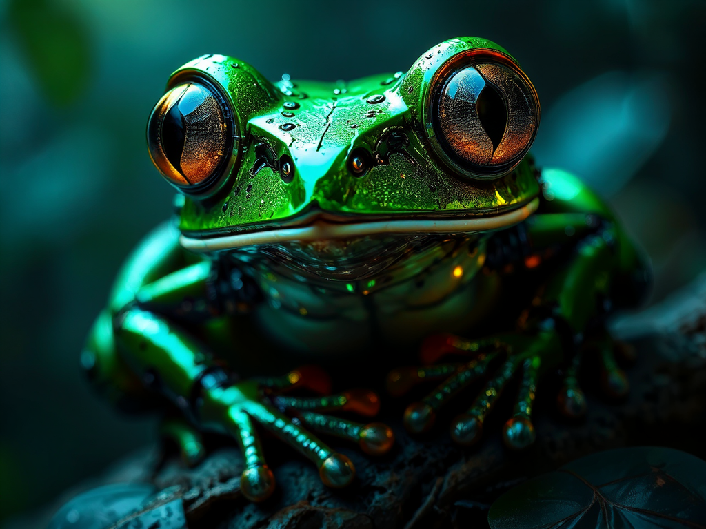 A metallic tree frog