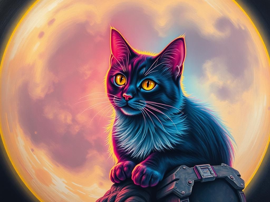 неоновый кот на луне,