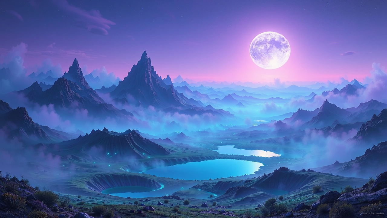 Luminescent alien landscape with
