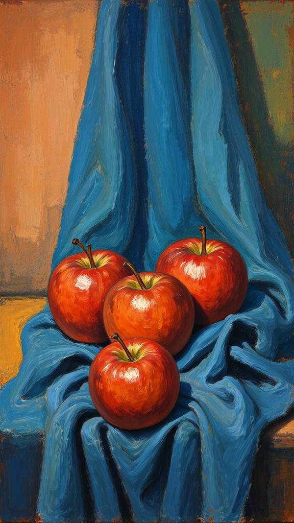 Four red apples in
