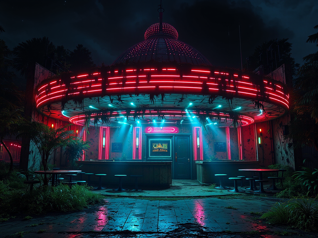 Abandoned discotheque exterior in