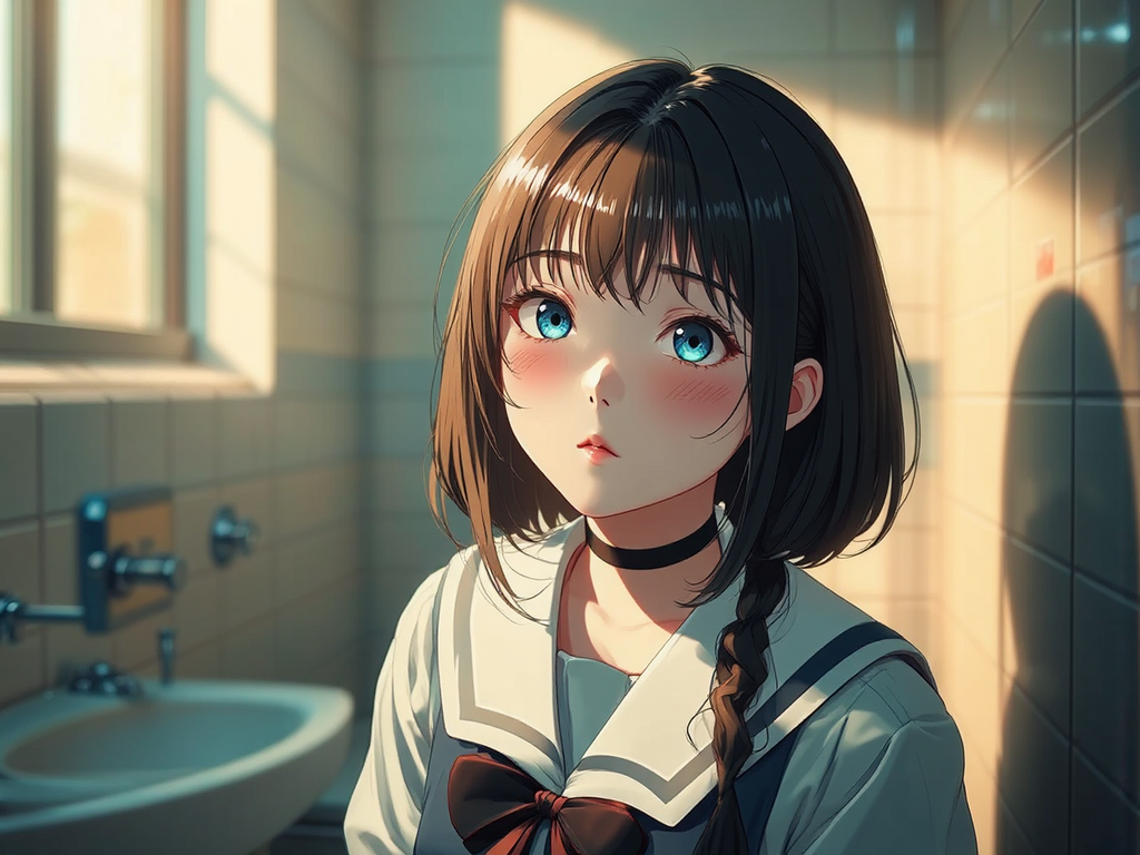 School girl slipping in