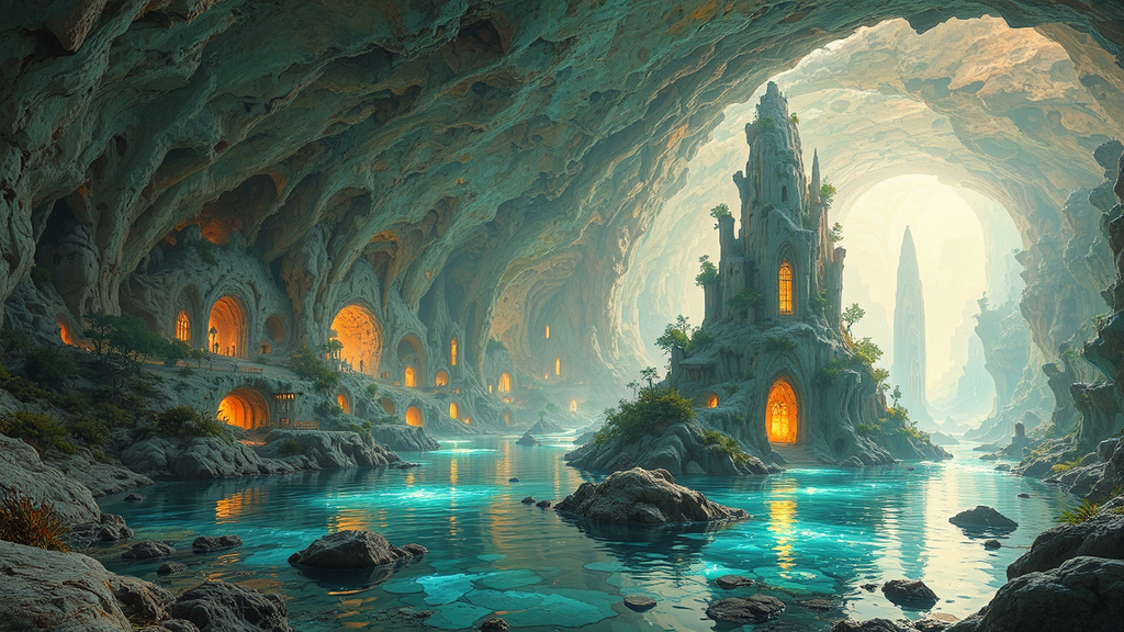 Underground city with brightly