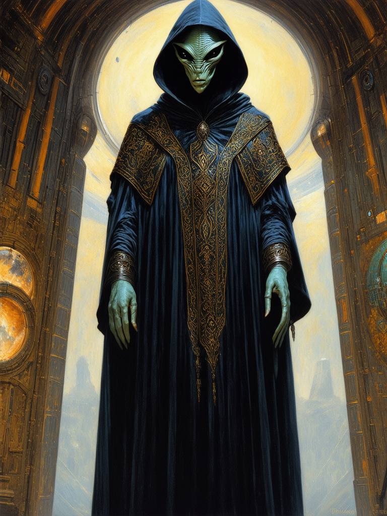 Gray-skinned alien in ornate