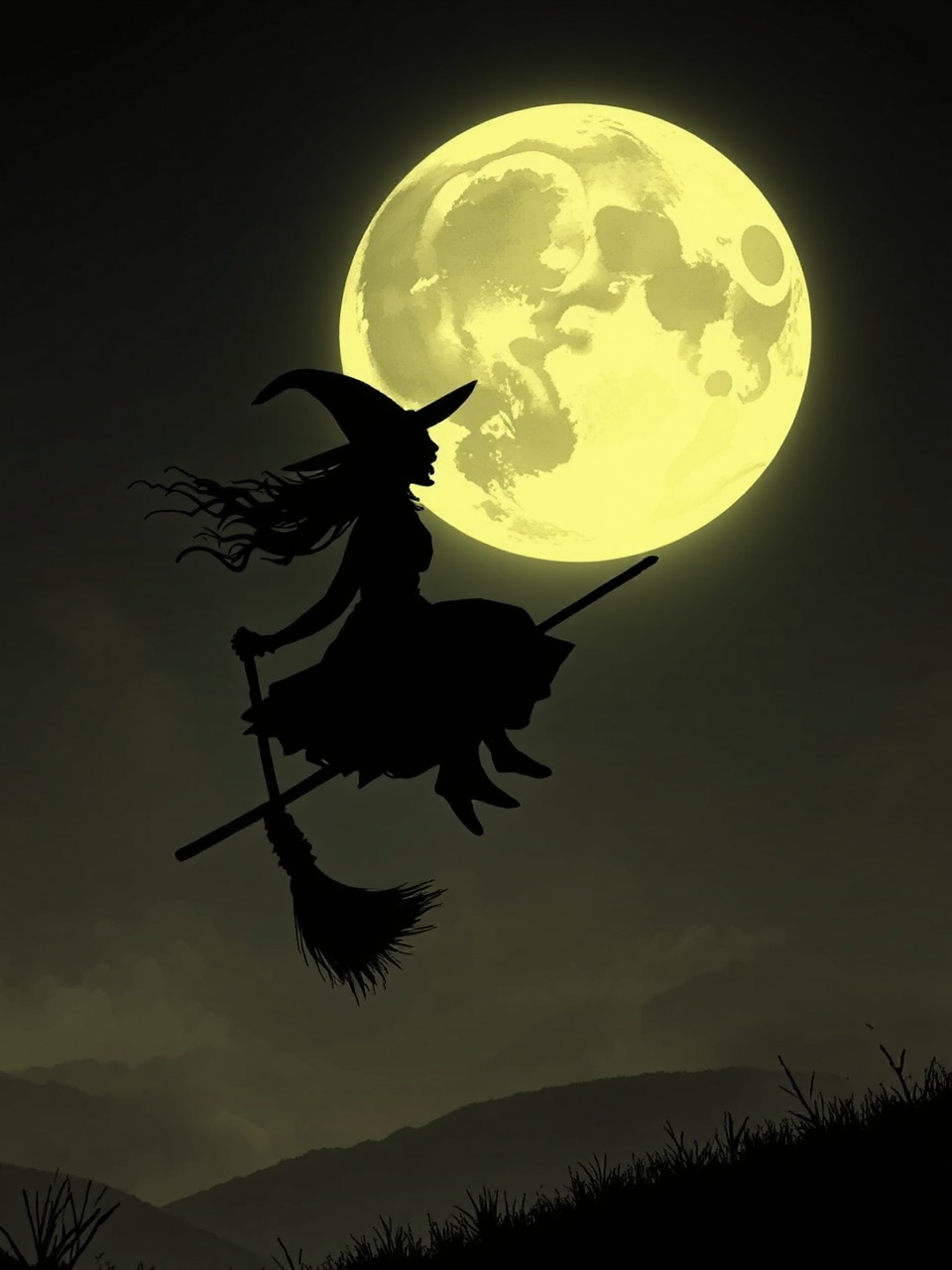 Witch riding on a