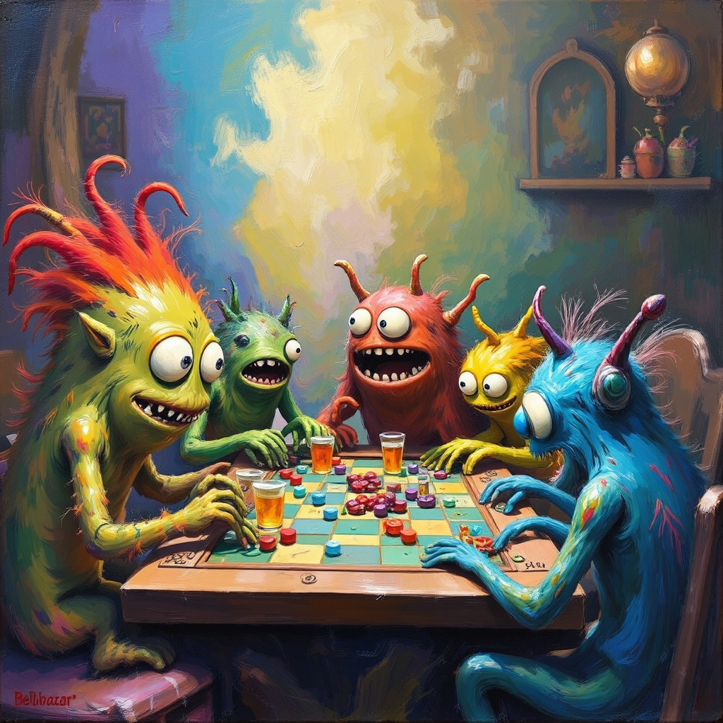 Monsters playing colorful board