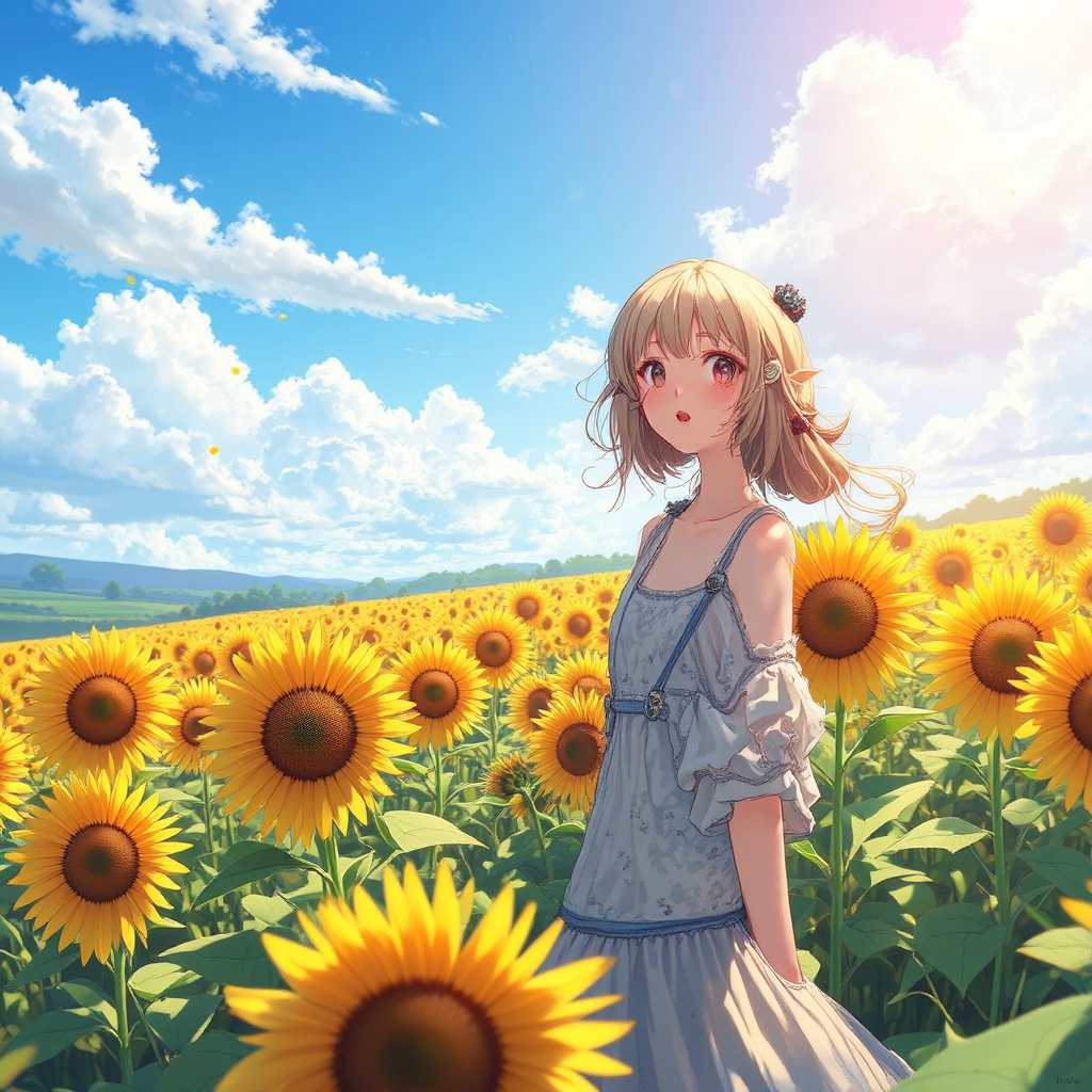 Anime girl in sunflower