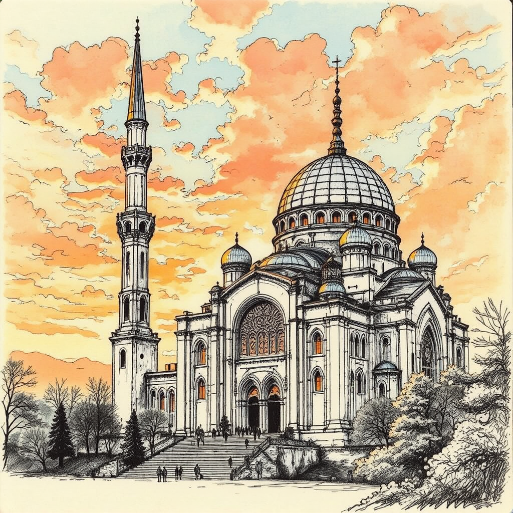 Byzantine-inspired ink sketch of