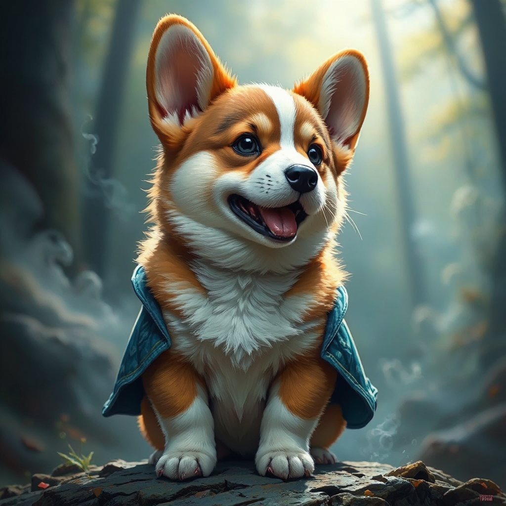 Corgi puppy with magical