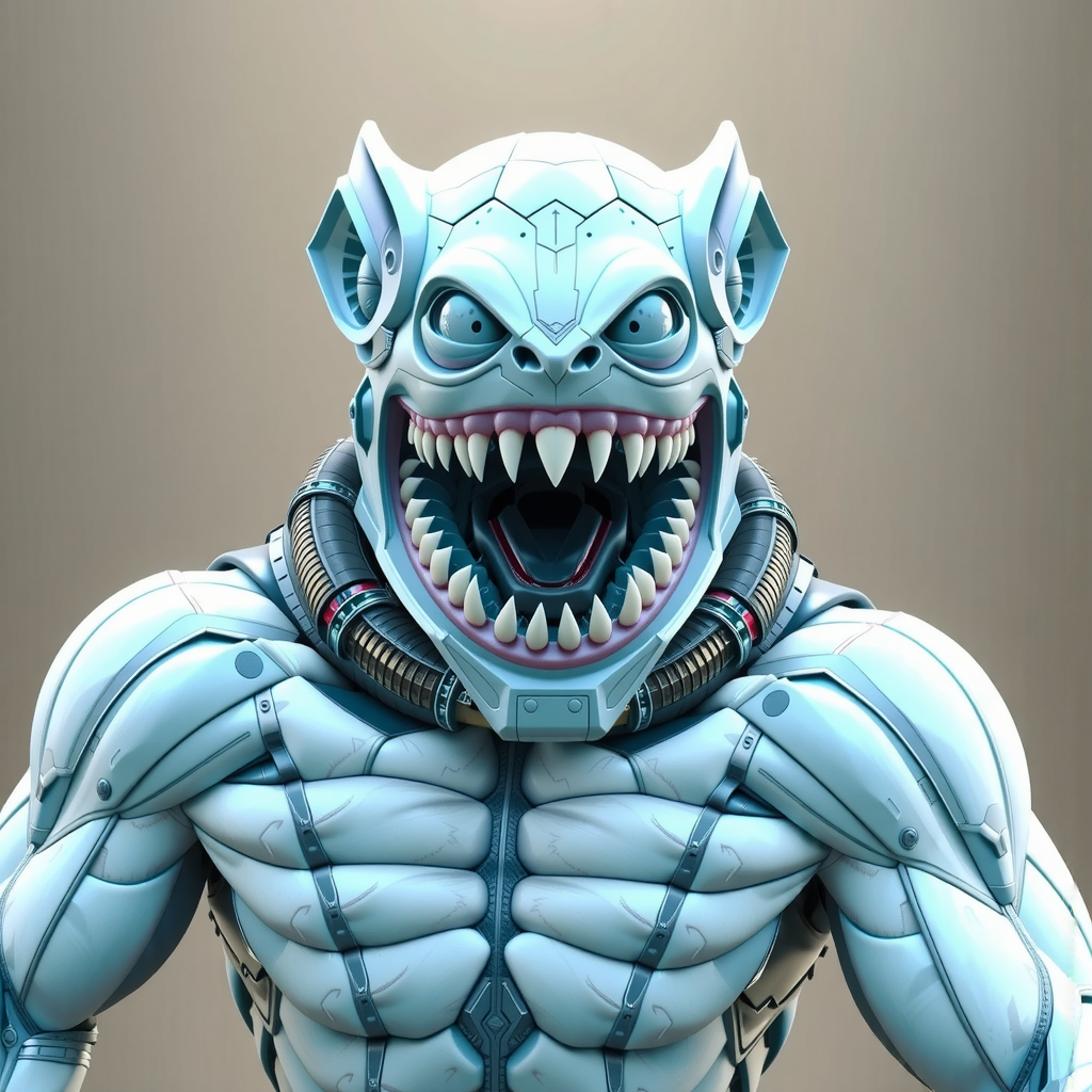 Muscular figure with exoskeleton