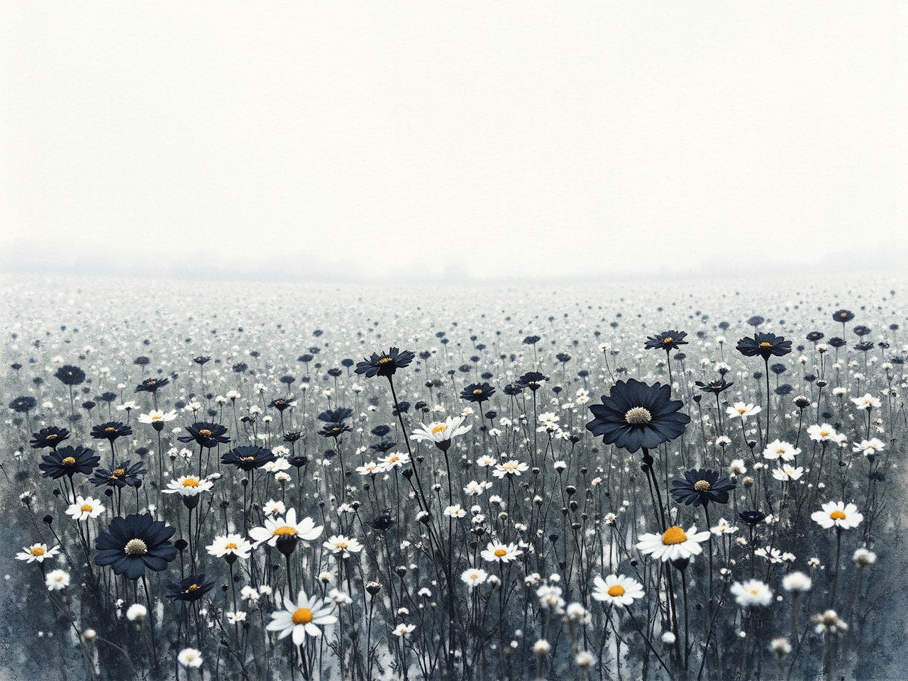 Snowy field with black