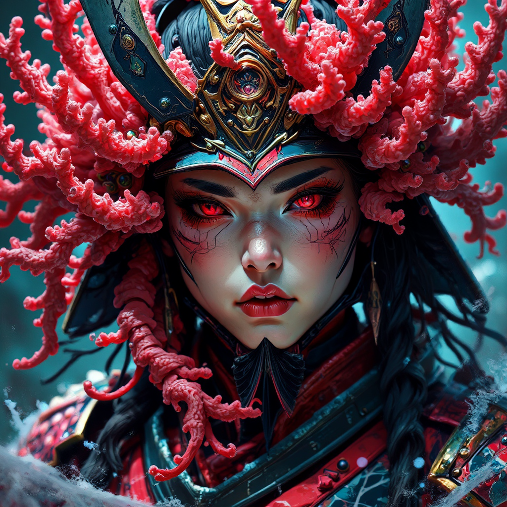 Cyberpunk samurai in a