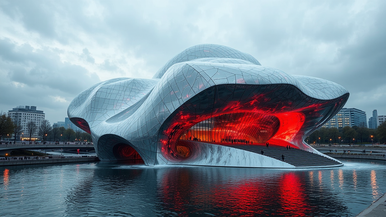 Deconstructivist museum with crystal-like