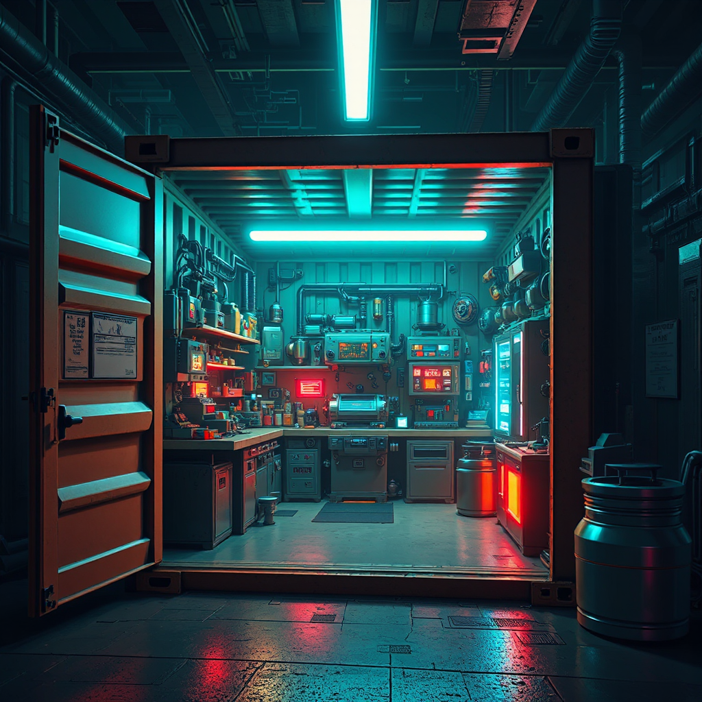 Cartoon sci-fi machine shop