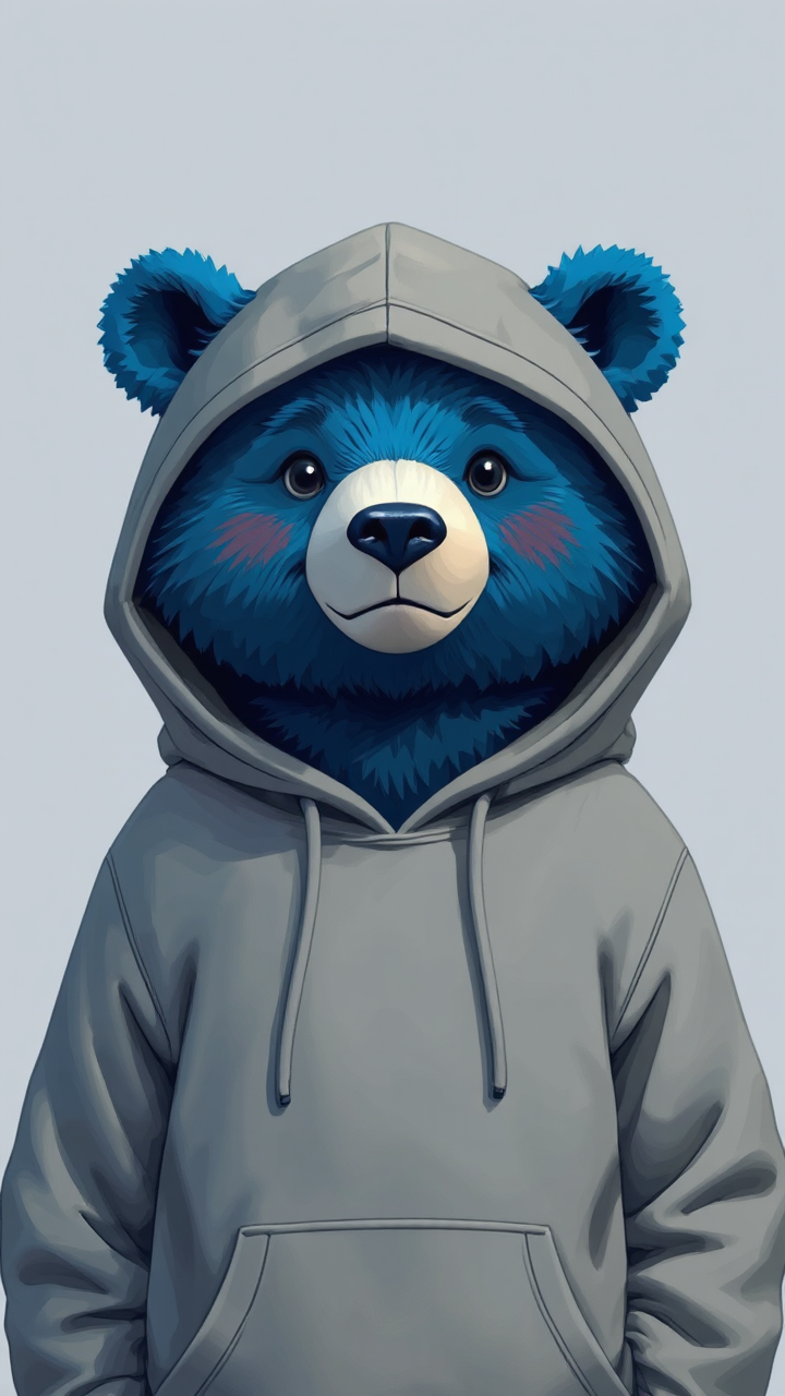 Blue bear in gray