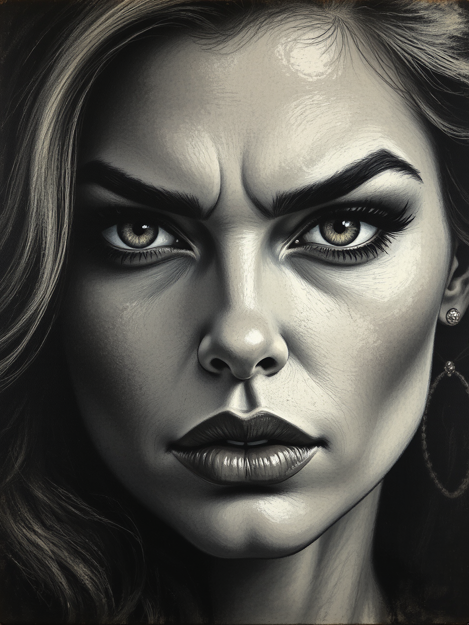 Close-up painted portrait of