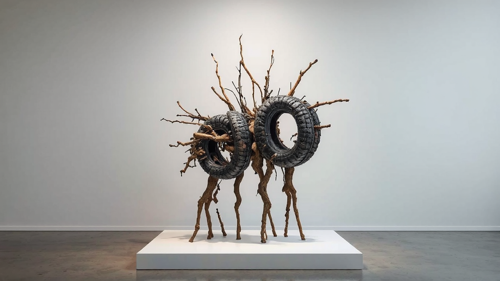 Mixed media abstract sculpture.