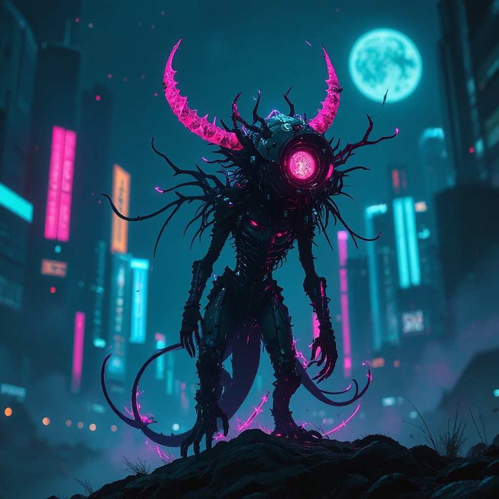 Cyberpunk fantasy creature at