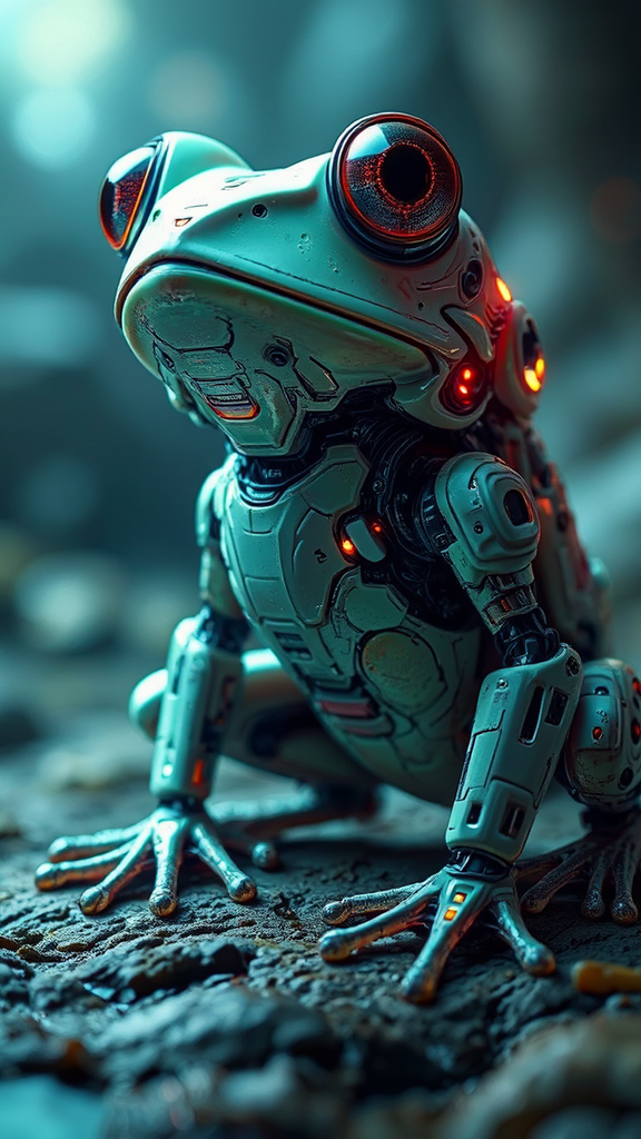 Biomechanical frog with glowing