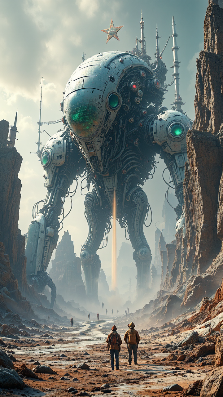 Massive steampunk cyborg alien
