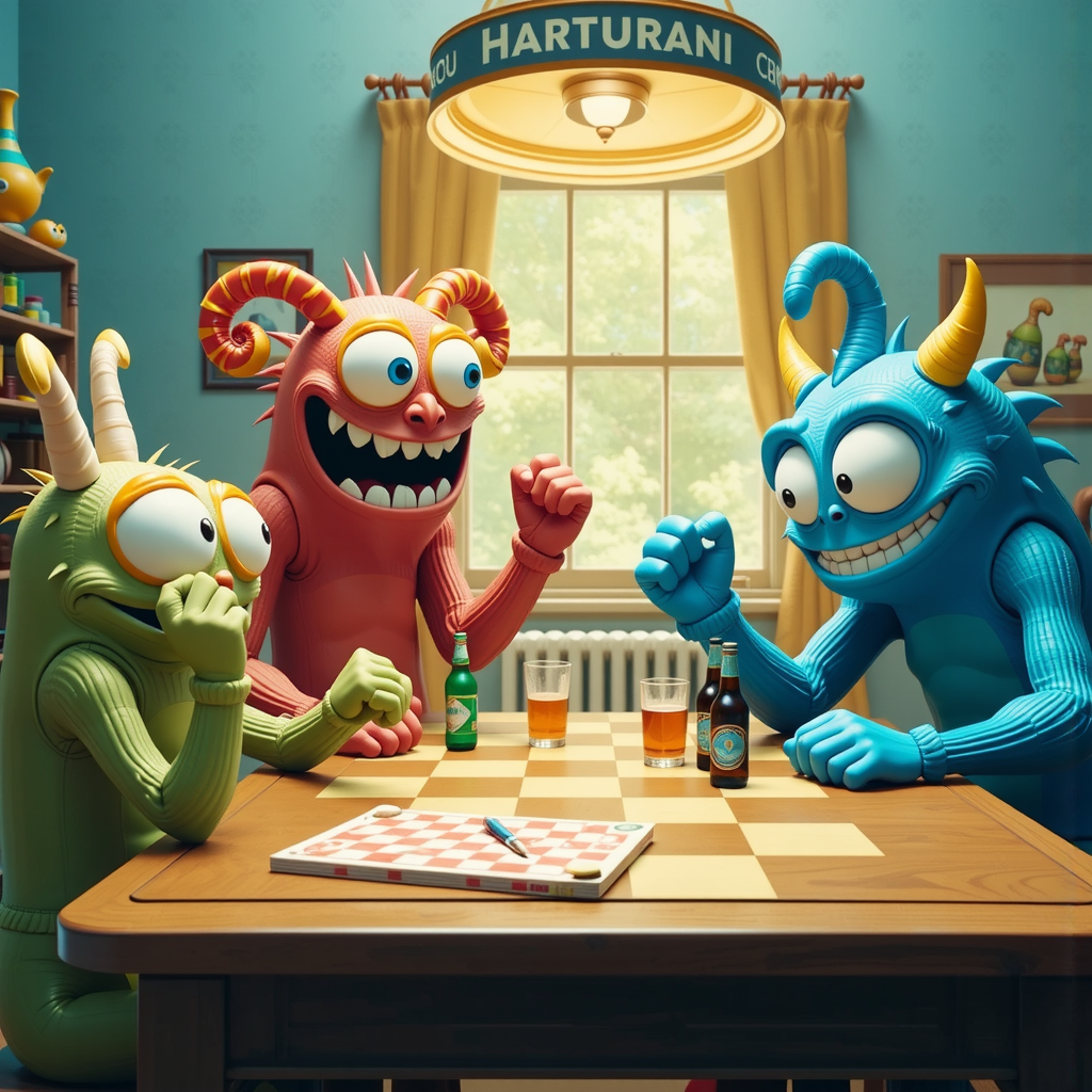 Monsters playing colorful board