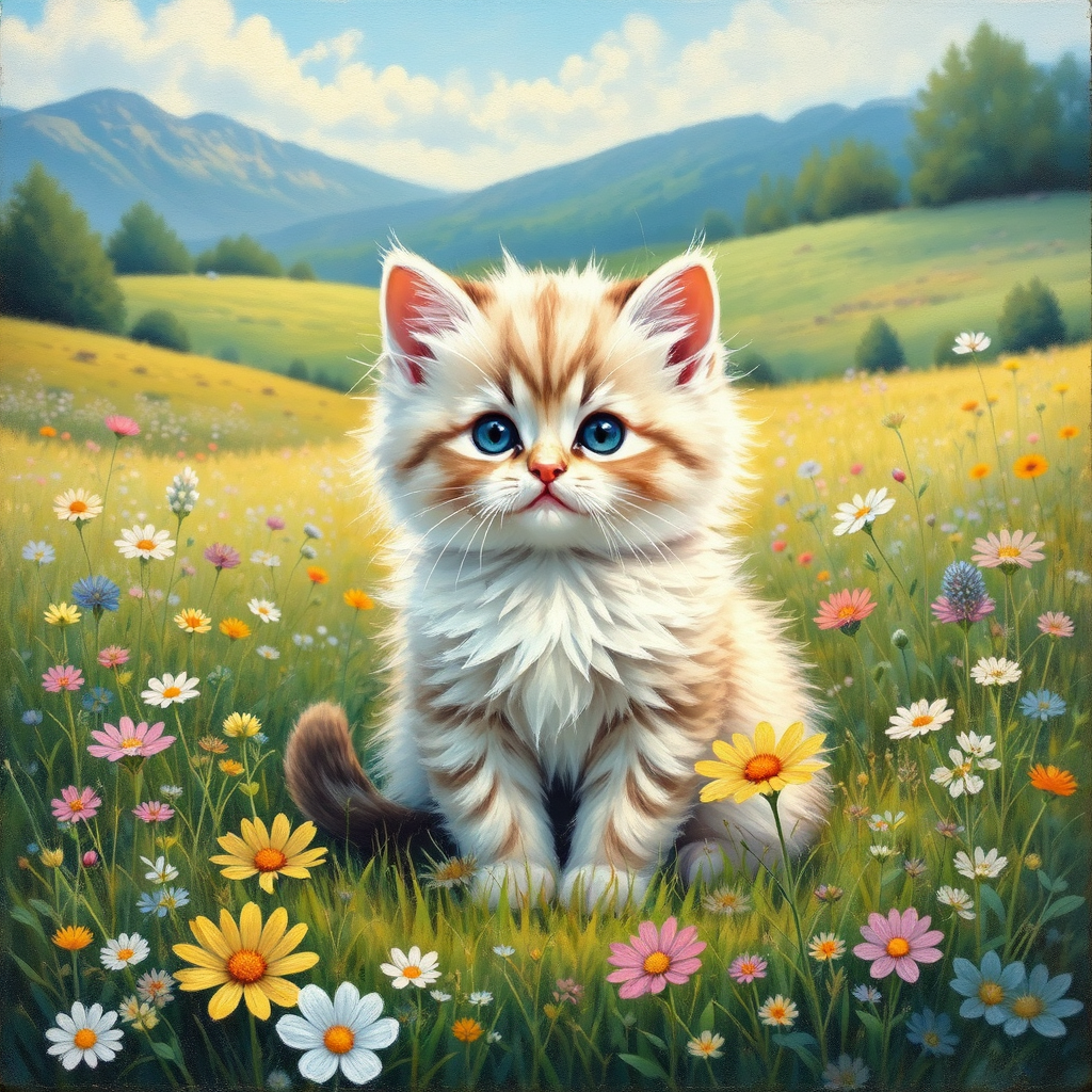 Cute kitten sits among