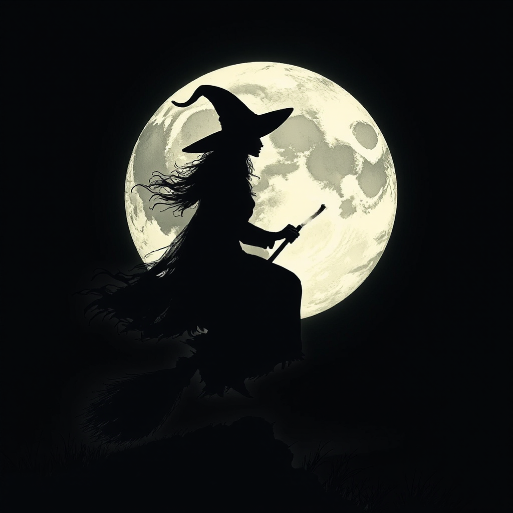 Witch riding magical broomstick