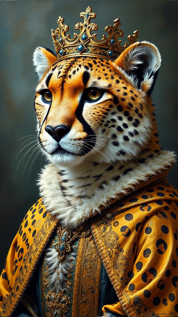 Fluffy cheetah wears regal