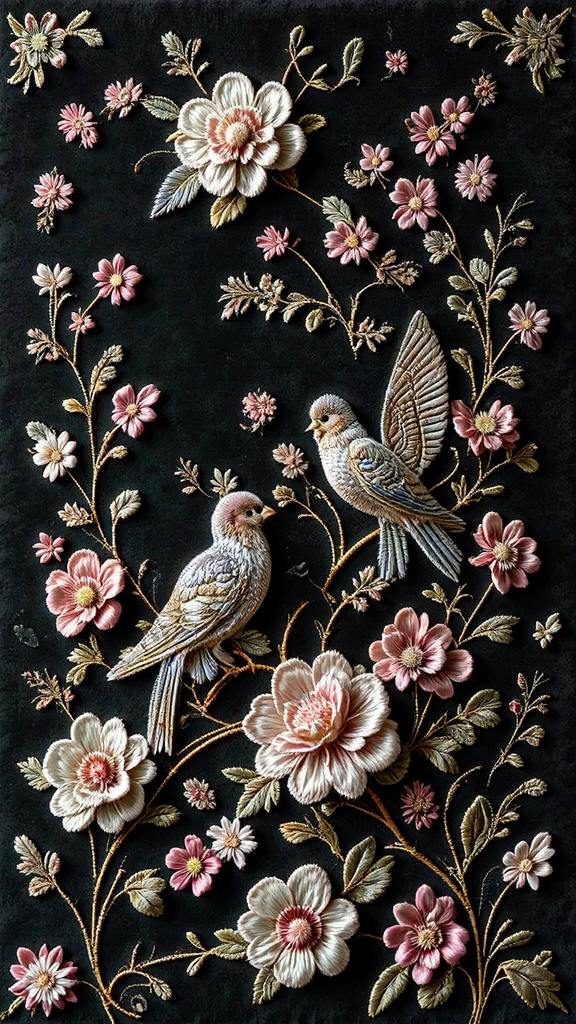 Elaborate embroidered velvet fabric
