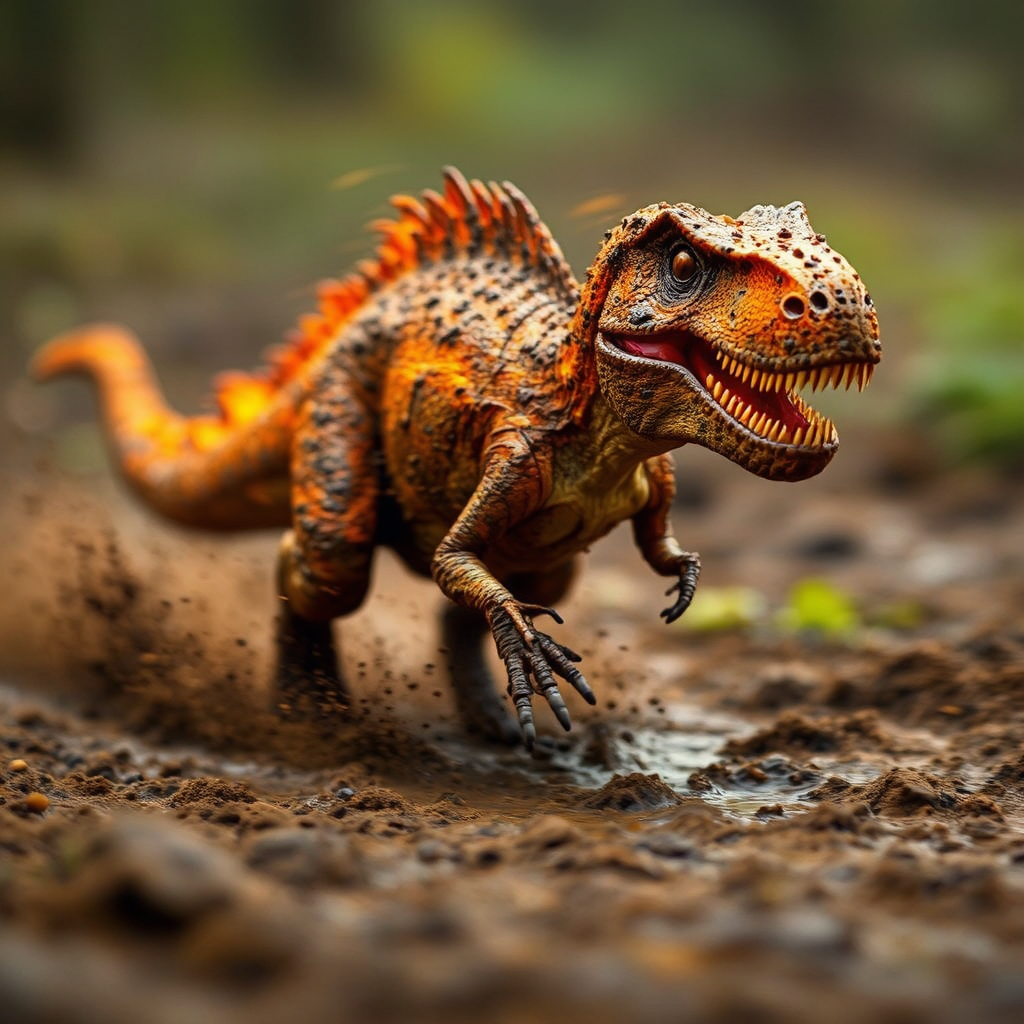 Muddy T-Rex runs through
