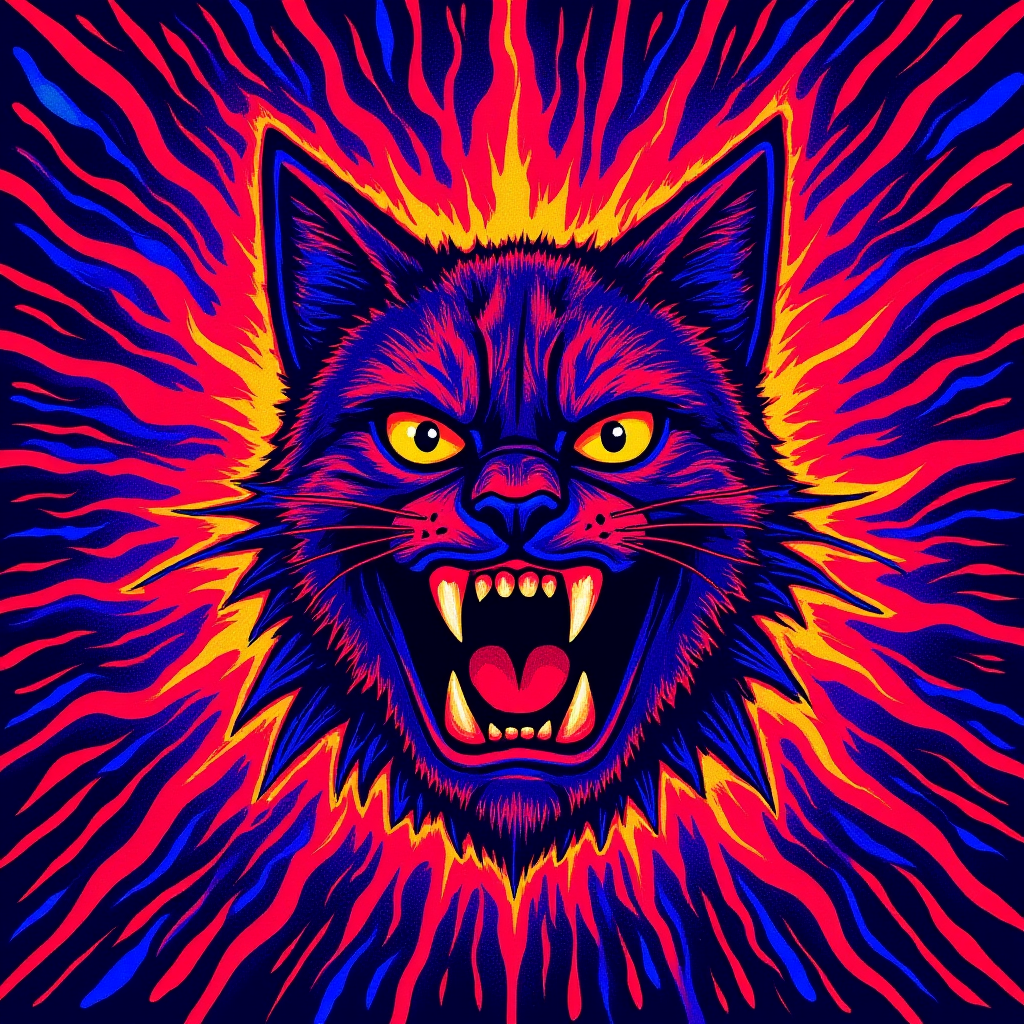 Neon Feline Hellspawn Creature