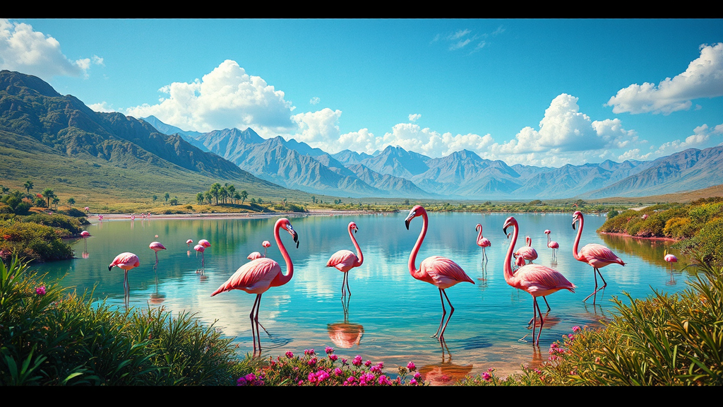 Pink flamingos in a