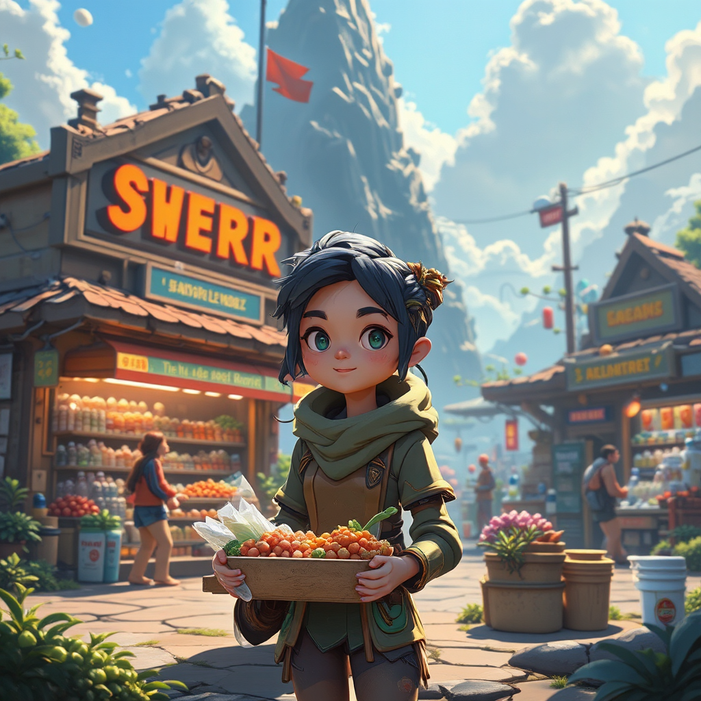 Fantasy supermarket environment illustration.