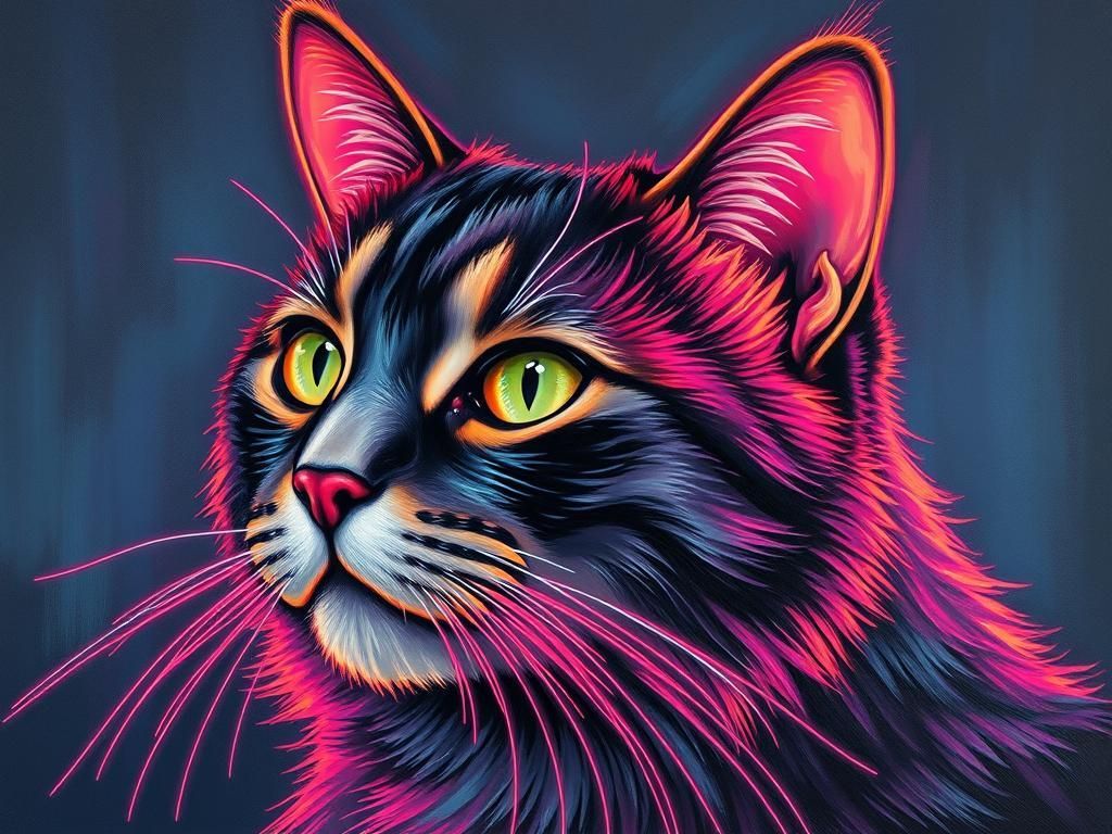 Glowing Neon Cat in