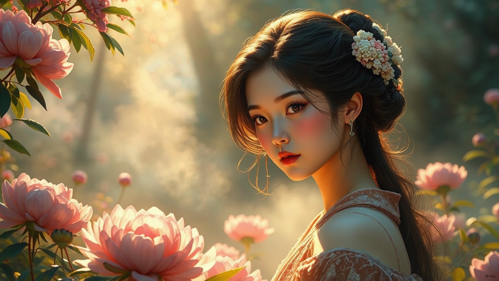Woman cares for blooming