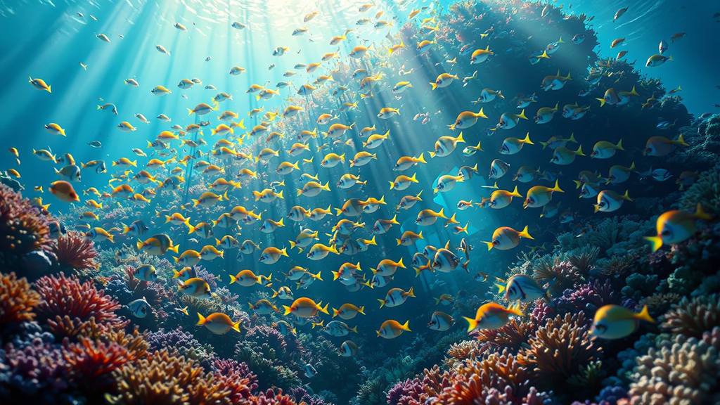 Tropical fish swarming a