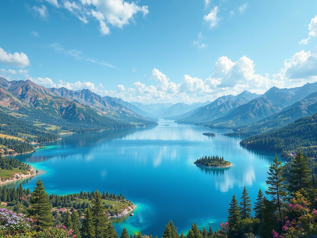 Beautiful lakeside landscape with