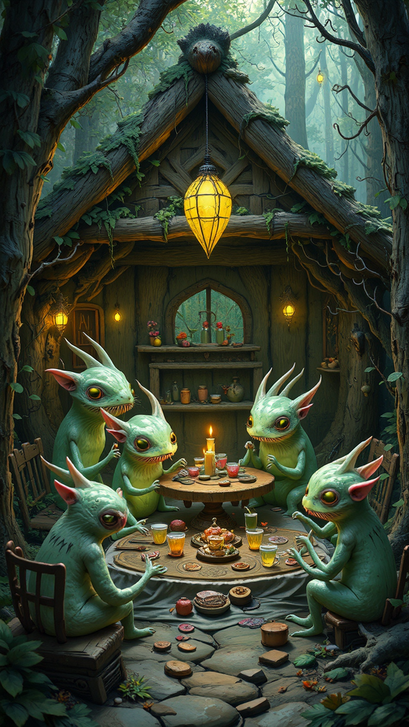 Glowing creatures at a