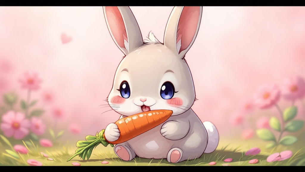 Adorable anime bunny eats