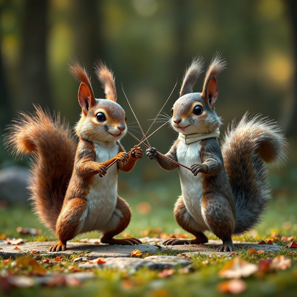 Two squirrels in formal