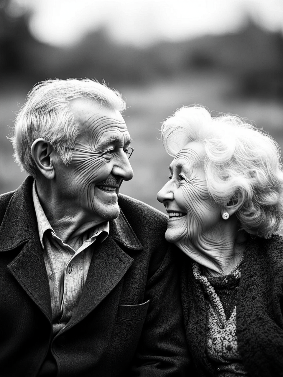 Old couple smiling in