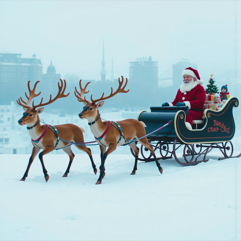 Santa's sleigh pulled by