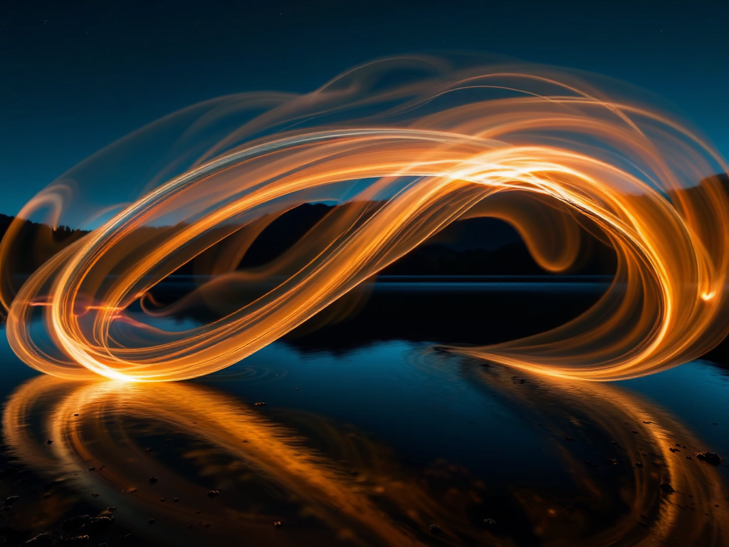 Lightpainting of lake and